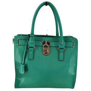 Michael Kors Hamilton Tote Teal Saffiano Leather Satchel Shoulder Bag Lock Charm